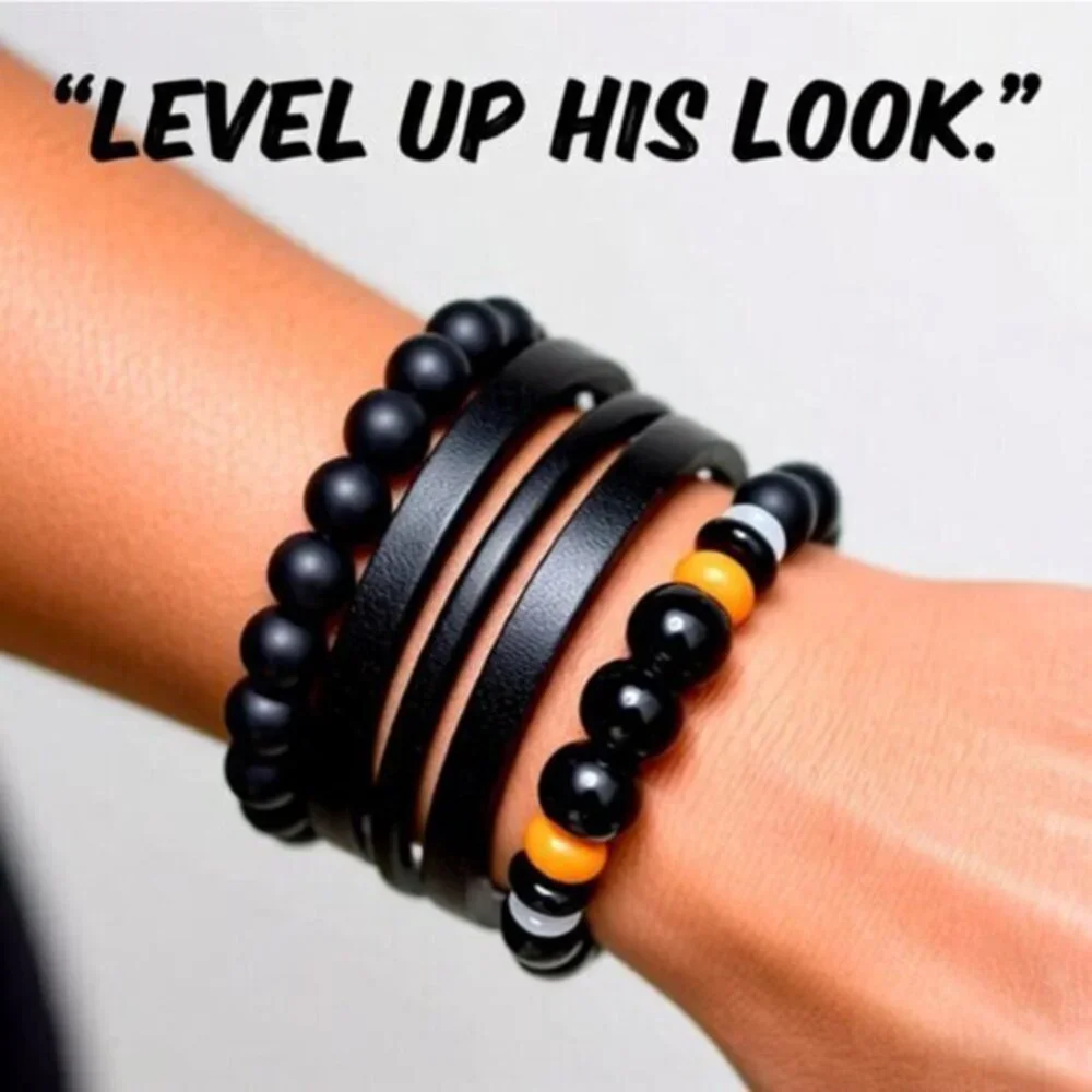 Pittsburgh Steelers Fan Bracelet • Black Agate • Teen Boys Girls Unisex 6.75